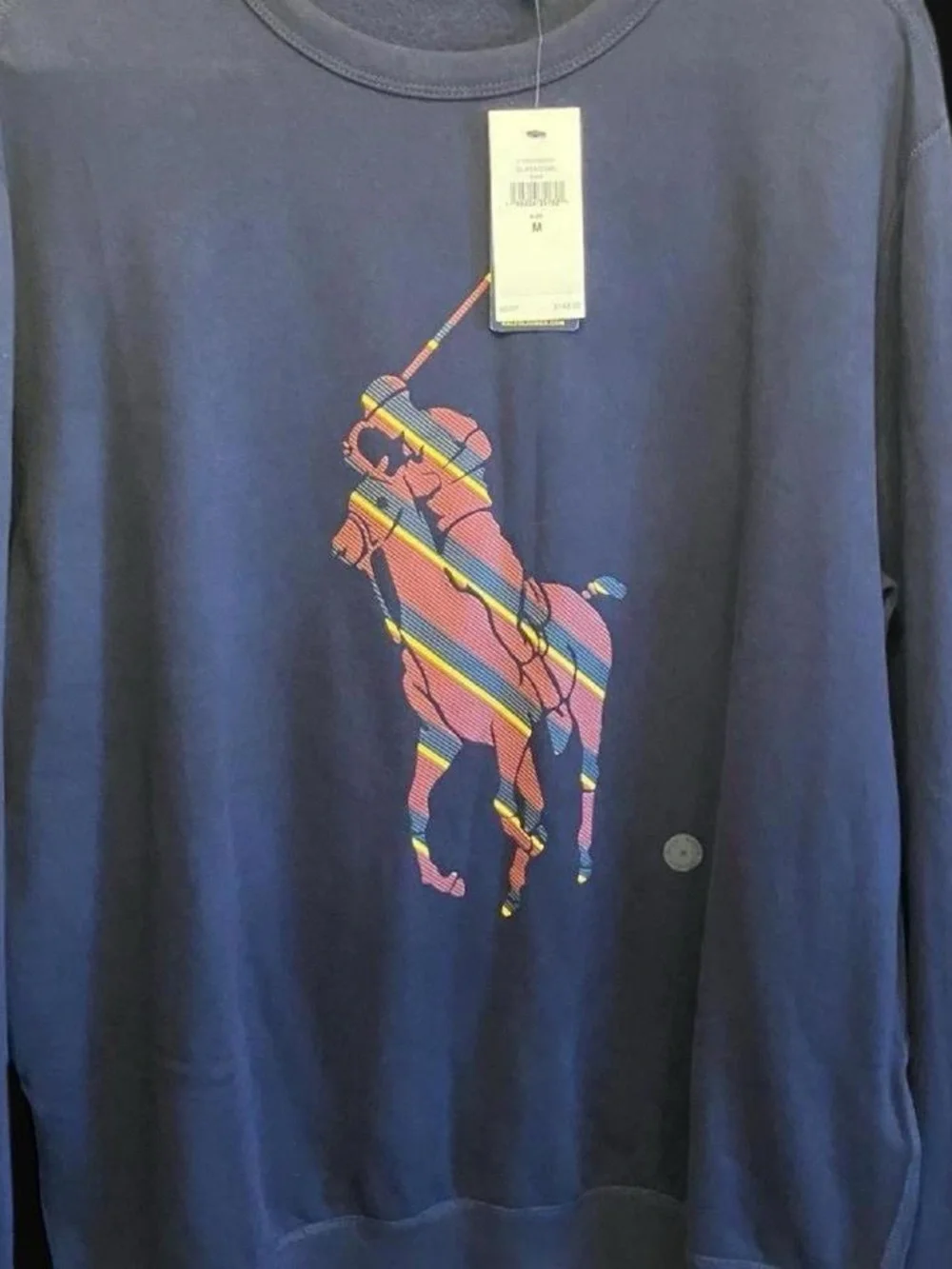 Polo by Ralph Lauren Navy Sweatshirt with Multicolor Striped Large Logo Size M